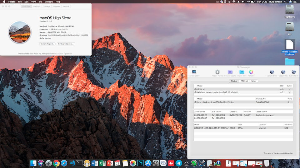 Success Hackintosh macOS High Sierra 10.13.6 Build 17G65 at Dell Latitude E7440